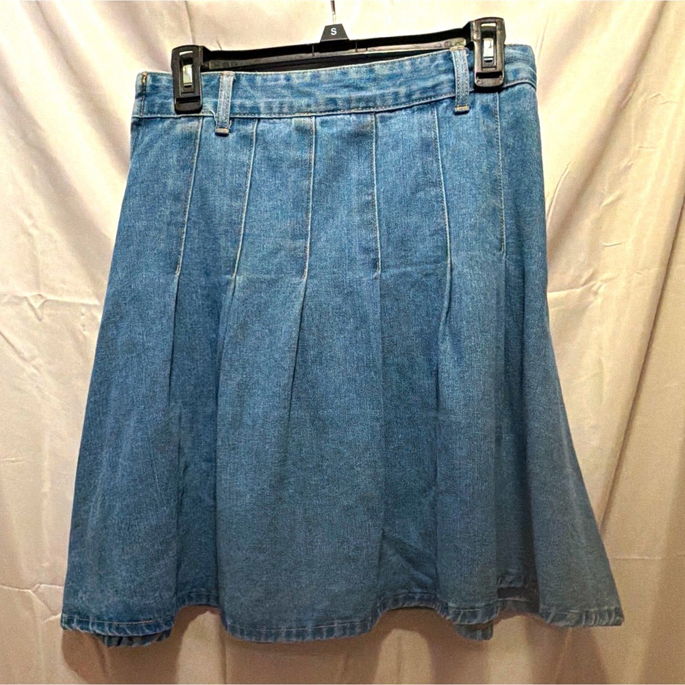 Y2K Pleated Denim Mini Skirt M Schoolgirl Academia Preppy Mall Western Boho Twee